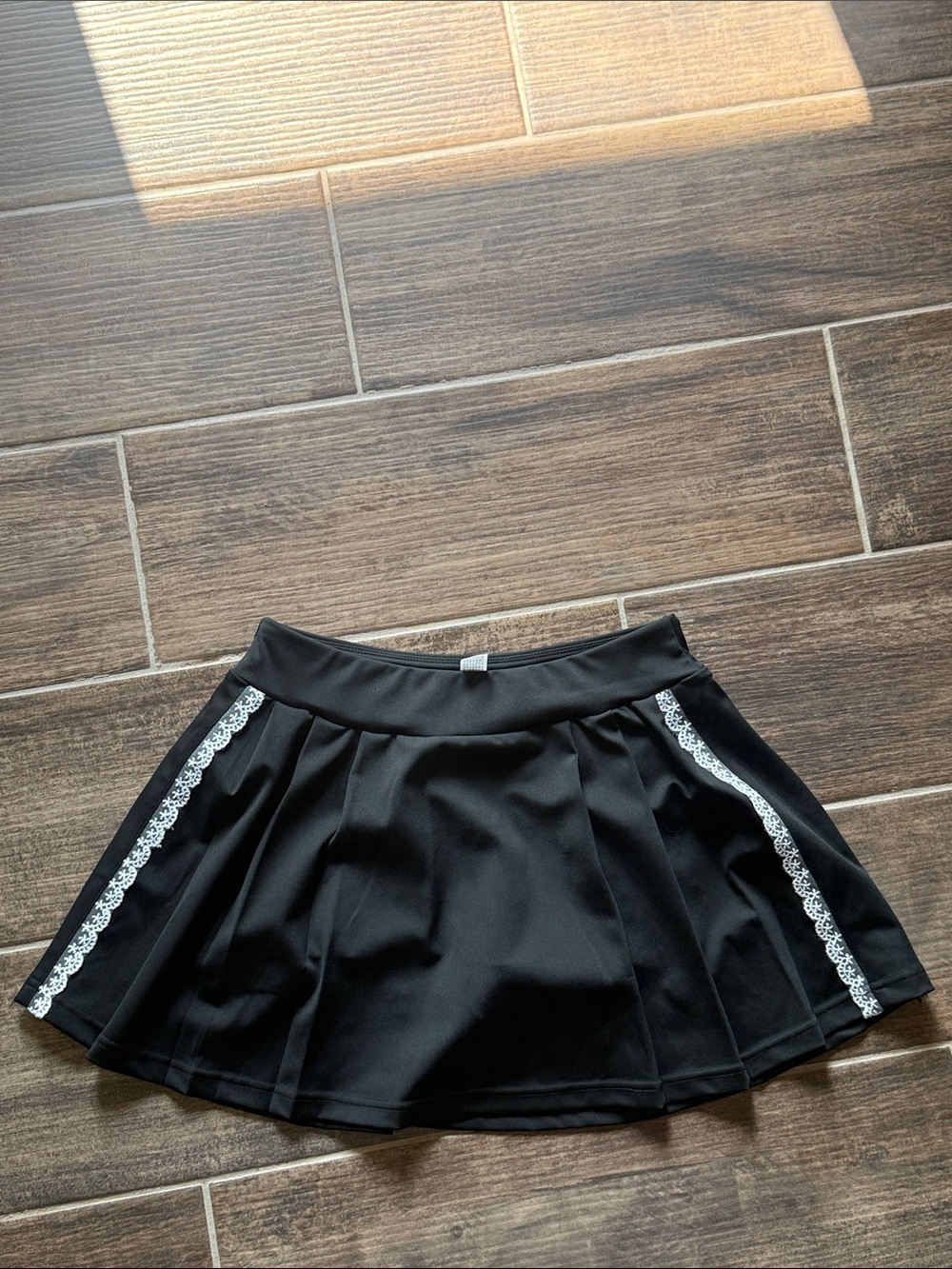 Black Skirt with White Lace Trim - Women's Skater Style